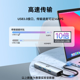 惠普（HP）Type-C扩展坞拓展坞网线转接头千兆网卡口USB3.0分线器转换器通用苹果MacBook华为联想笔记本手机