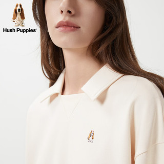 Hush Puppies暇步士女装2024春纯色百搭学院风Polo领减龄卫衣 110杏色 S