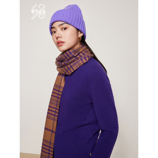 鄂尔多斯1980抗静电 粗纺羊绒抽条针织女帽保暖护耳帽 紫水晶 50cm