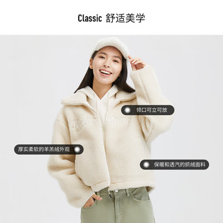 KOLON SPORT可隆抓绒衣女户外保暖宽松版抓绒夹克休闲衣 米白CR 165/M