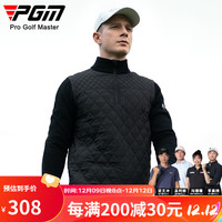 PGM高尔夫毛衣男士 秋冬季保暖夹棉面料服装 拉链立领绵羊毛织衫 YF654-黑色【夹棉】 L