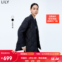 LILY2023冬女装保暖鸭绒通勤款中长款衬衫羽绒服外套小个子女 510黑 S