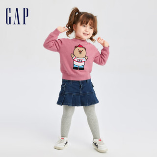 Gap女幼童秋冬2023LOGO布莱纳抓绒毛衣731605儿童装针织衫上衣 粉红色 110cm(5岁)