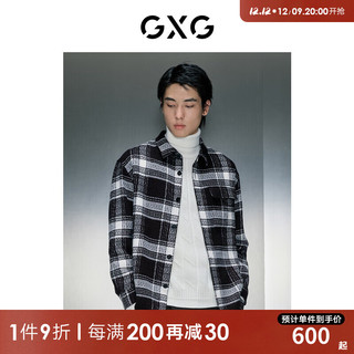 GXG男装 商场同款黑白格长袖翻领衬衫 冬季GEX10327574 黑白格 180/XL