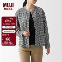 MUJI 無印良品 无印良品（MUJI）女式法兰绒 立领衬衫 格子 内搭 衬衣  BCB19C1A 黑色格纹 XL