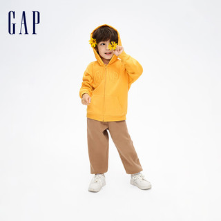 Gap男幼冬季2023LOGO碳素软磨抓绒卫衣836908儿童洋气连帽衫 黄色 90cm(1-2岁)亚洲尺码