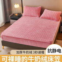 甜梦猫 牛奶绒夹棉加厚保暖床笠枕套三件含枕套一对