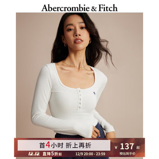 ABERCROMBIE & FITCH女装 辣妹修身美式复古上衣亨利式短款正肩长袖T恤 331444-1 白色 XXS (160/80A)