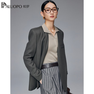 帕罗（PALUOPO）女士V纯羊毛短外套冬中式西装上衣保暖气质 23298 浅灰 S