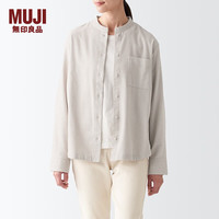 無印良品 無印良品 MUJI 女式 法兰绒 立领衬衫 长袖格子上衣秋季 女士白衬衣 BCB41C2A 米色格纹 XL