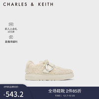 CHARLES&KEITH23冬季Gabine毛绒厚底休闲鞋女SL1-70900034-1 Beige米色 38