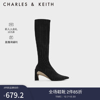 CHARLES&KEITH时尚尖头粗跟弹力瘦瘦靴女CK1-90360384 DARK GREY深灰色 35