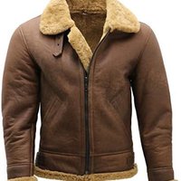 Infinity 男式棕色 B3 羊毛羊皮 WW 2 飞行员皮革飞行飞行员夹克