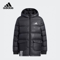 adidas 阿迪达斯 三人团-Adidas 大童中长款加绒高领连帽训练夹克外套羽绒服 H45038