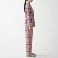 MUJI 無印良品 无印良品 MUJI 女式 无侧缝法兰绒 睡衣 女士家居服套装 灰色格纹 S-M