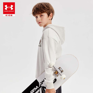 安德玛（Under Armour）男童加绒连帽卫衣秋冬儿童加厚保暖上衣男大童运动套头卫衣 米白 170cm