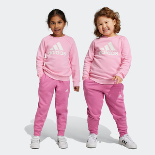 adidas阿迪达斯轻运动男女小童儿童加绒加厚运动长袖套装 祈福粉/祈福粉/旧紫红色/白色 110CM