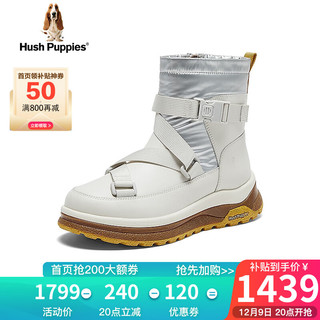 暇步士（Hush Puppies）马丁靴女高帮英伦时尚厚底短筒靴51K45DD3 白色 39