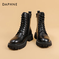 DAPHNE 达芙妮 马丁靴女2023新款秋季黑色爆款厚底短靴增高英伦风骑士靴女