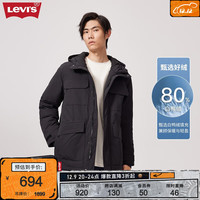 Levi's 李维斯 男士羽绒服中长款黑色连帽保暖外套潮流百搭时尚 黑色 S