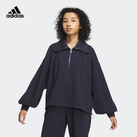 adidas阿迪达斯轻运动女装冬季加绒半拉链运动翻领套头衫 传奇墨水蓝 A/M-L