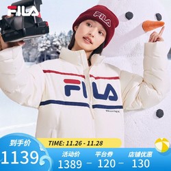 FILA 斐乐 款羽绒服男女装休闲运动舒适字母外套上衣 芦苇白-IV 180/100A/XL