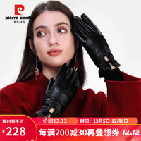 皮尔卡丹女士手套冬2023保暖触屏羊皮真皮手套加绒加厚防寒骑车开车 黑色（柔绒里） M