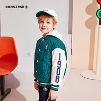 Converse匡威童装男童短款棉服儿童撞色拼接PU袖棒球保暖外套 龙鳞绿 150/72