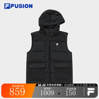 FILA FUSION斐乐潮牌羽绒马甲女2023冬时尚基础保暖连帽上衣 正黑色-BK 180/96A/XXL