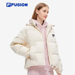 FILA FUSION斐乐潮牌羽绒服女时尚休闲宽松连帽外套 麦乳色-BG 160/80A/S