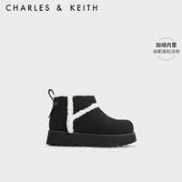 CHARLES&KEITH23冬厚底加绒内里保暖雪地靴女短靴女子女靴女士CK1-90280054 BLACK TEXTURED黑色纹理 39