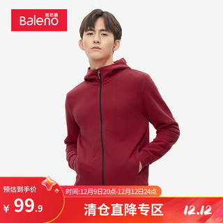 Baleno 班尼路 卫衣男休闲简约男女同款拉链开胸舒适百搭情侣上衣 酒红色13R S