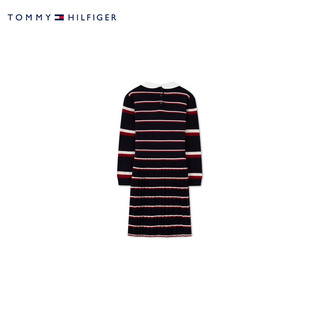 TOMMY HILFIGER童装女羊毛可卸娃娃领条纹百褶连衣裙TH2332036 藏青红白条纹001 4/110cm
