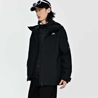 卡帕（Kappa）棉服2023男连帽夹克户外保暖防寒服三合一短款外套 黑色-990 L