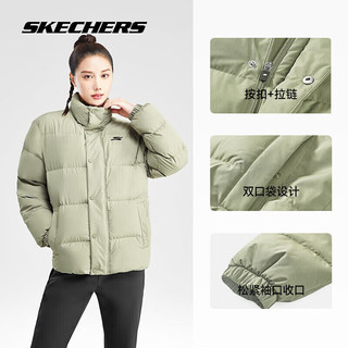 斯凯奇（Skechers）羽绒服男女同款梭织短款羽绒外套立领保暖防泼水上衣百搭舒适官网 草药米色/02BV XXL