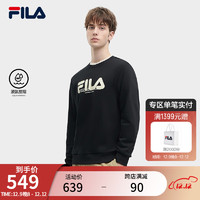 FILA 斐乐男子针织套头衫时尚简约基础加绒卫衣 正黑色-BK 190/108A/XXXL