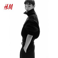 H&M女装针织衫时尚上部配拉链粗线针织套衫1191550 黑色 160/88A