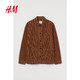 H&M 男装夹克灯芯绒美式复古棉质直筒衬衫外套0978439 棕色004 175/100A