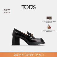 托德斯 TOD'S2024早春女士TIMELESS小T扣皮革高跟乐福鞋女鞋 黑色 36.5