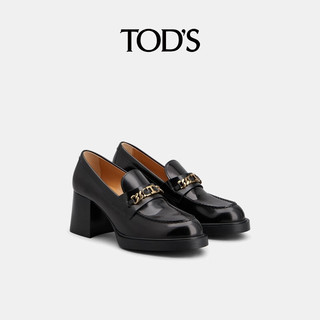 TOD'S2024早春女士TIMELESS小T扣皮革高跟乐福鞋女鞋 黑色 36.5