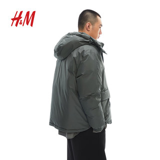 H&M 男装羽绒服时尚休闲柔软简约保暖羽绒服1200587 深绿色