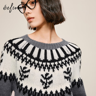 伊芙丽（eifini）伊芙丽设计感龙纹图案费尔岛提花套头针织衫女2023冬装毛衣 灰色 160/85CM/M