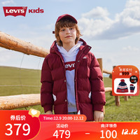 Levi's 李维斯 童装男童中长款三防棉服23冬季新款加厚保暖上衣复古外套 赤霞红 140/68(S)
