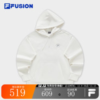 FILA FUSION斐乐潮牌男子针织连帽上衣时尚纯棉卫衣 纶度白-WT 165/88A/S