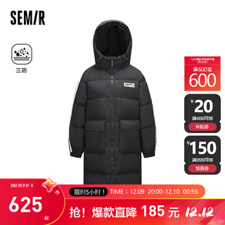 Semir森马永久联名羽绒服女长款宽松三防厚外套 黑色90001 180/100A/XXXL