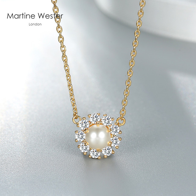 Martine Wester 瑪汀薇思 玛汀薇思  水晶珍珠项链吊坠 18K金梦露路花朵锁骨链