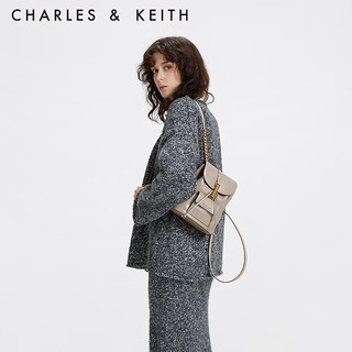 CHARLES&KEITH复古金属磁扣翻盖双肩背包包女包女士CK2-60151332 Taupe灰褐色 中包