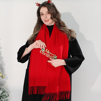 上海故事围巾女秋冬纯色100%山羊绒保暖披肩高档礼盒装 中国红