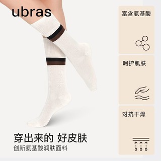 Ubras 袜子合集瑜伽袜透感拼接小腿刺绣棉柔短中筒袜-3双装