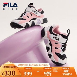 FILA 斐乐 童鞋儿童BB鞋冬幼童儿童经典篮球鞋 黑/糖果粉-BA